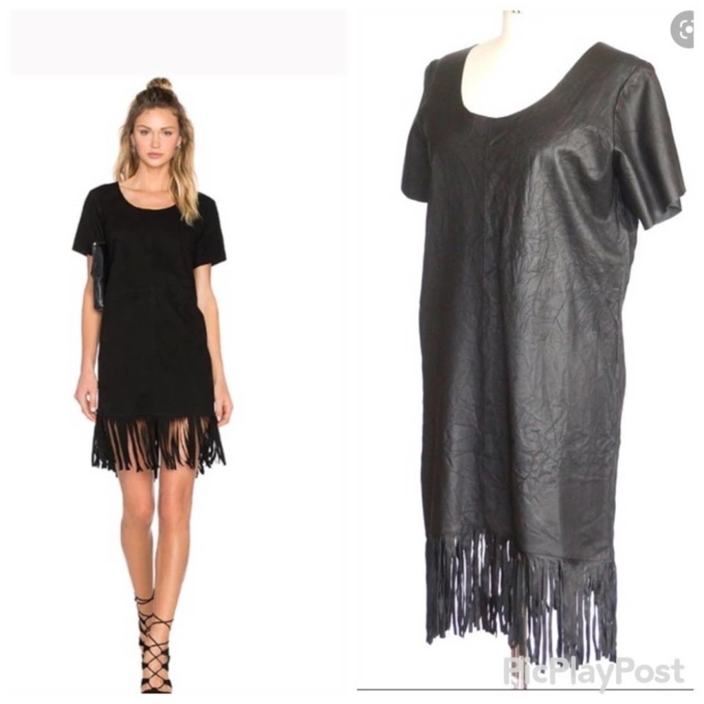 Nwt Rta Fringe Dress In Black Leather